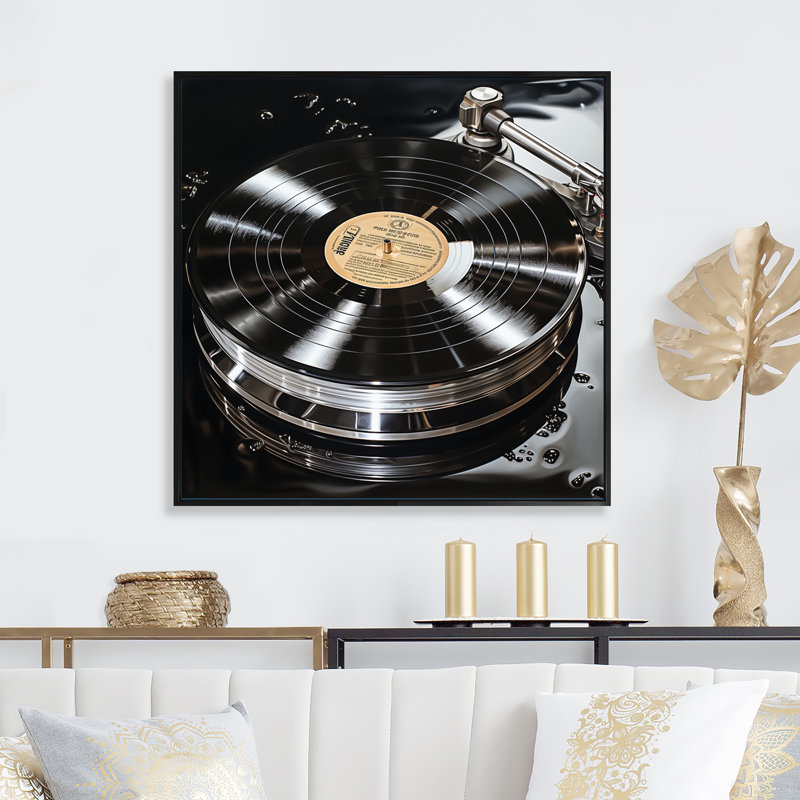 Vinyle, vinyle, reflet, H 36 po x l 36 po x P 1,5 po, Cadre flottant noir
