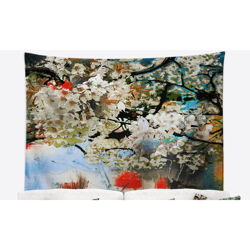 Motif de polyester avec tapisserie à fleurs avec accessoires suspendus inclus, H 68 po x l 80 po