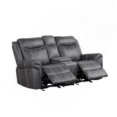 Dark Gray Polish Microfiber Power Motion Loveseat w/USB