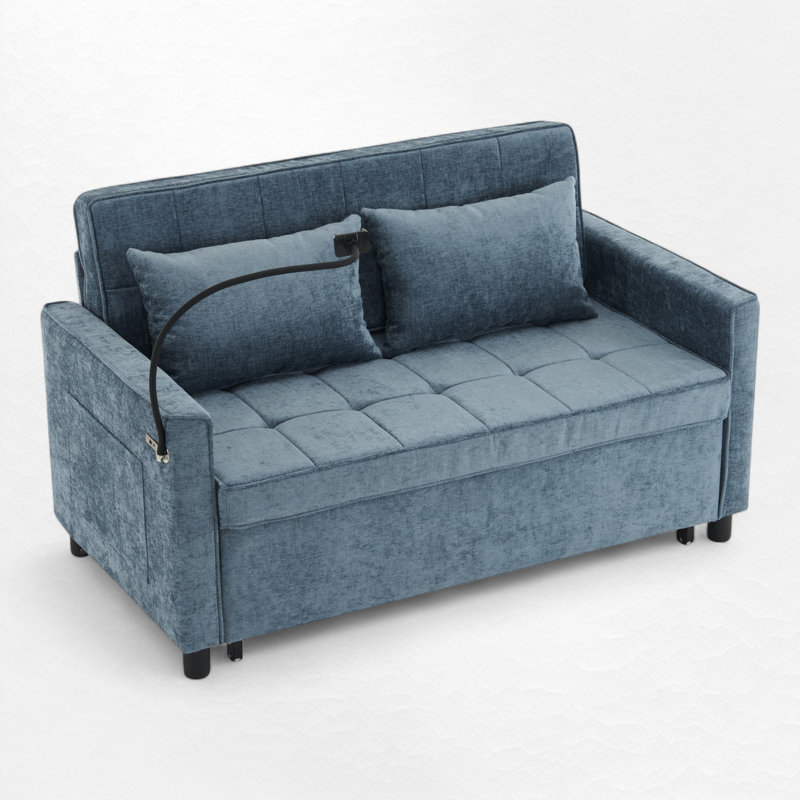 Canapé-lit gigogne escamotable avec ports USB, Bleu