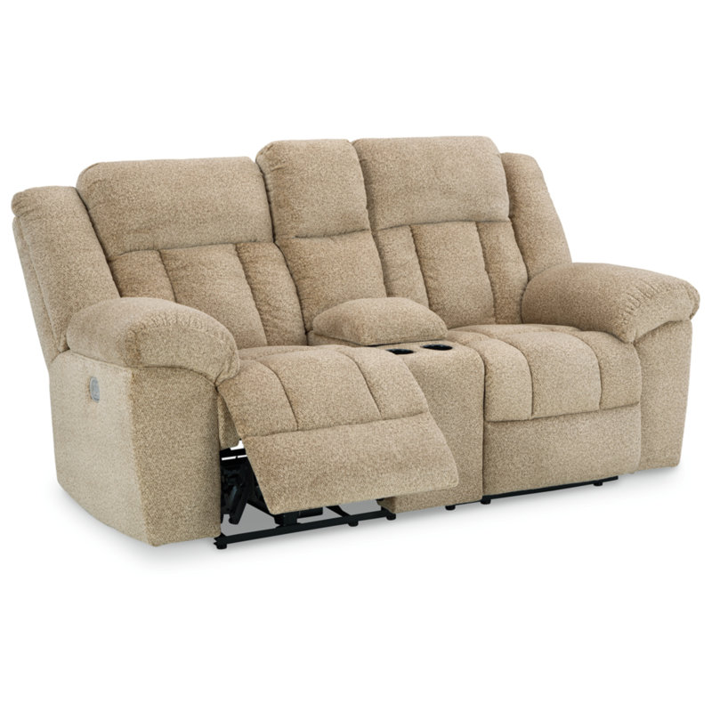 Gwendolyne 80'' Upholstered Power Reclining Loveseat, Brown Polyester