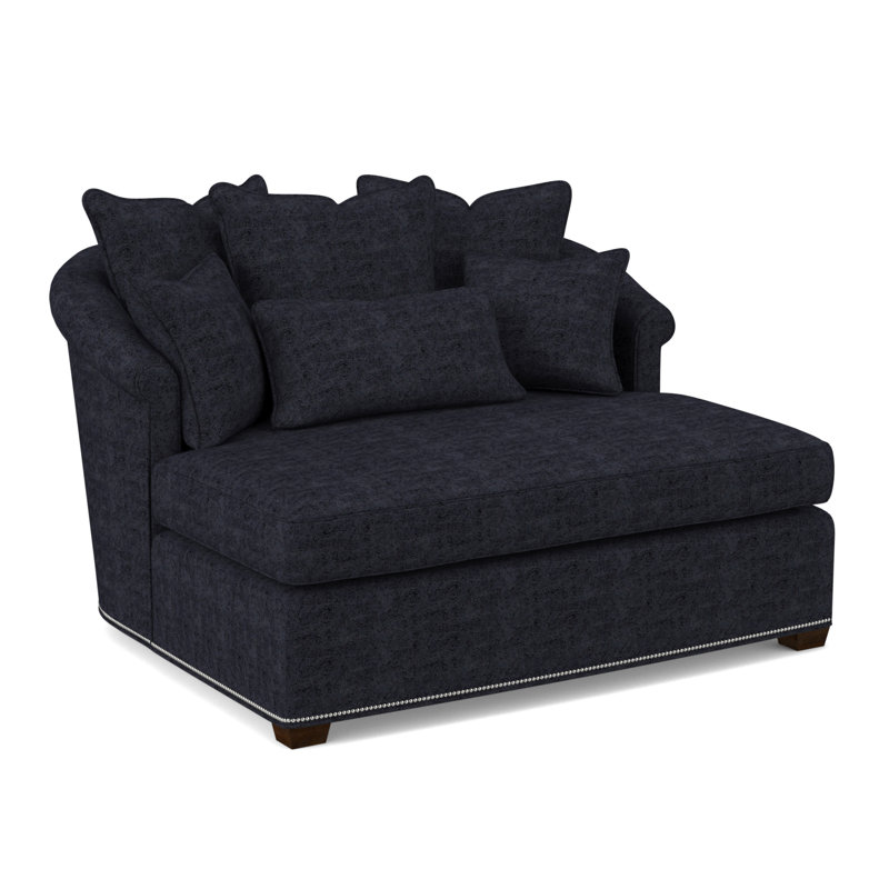 Méridienne Josephine, Noyer américain, 100% polyester bleu marine de Venise