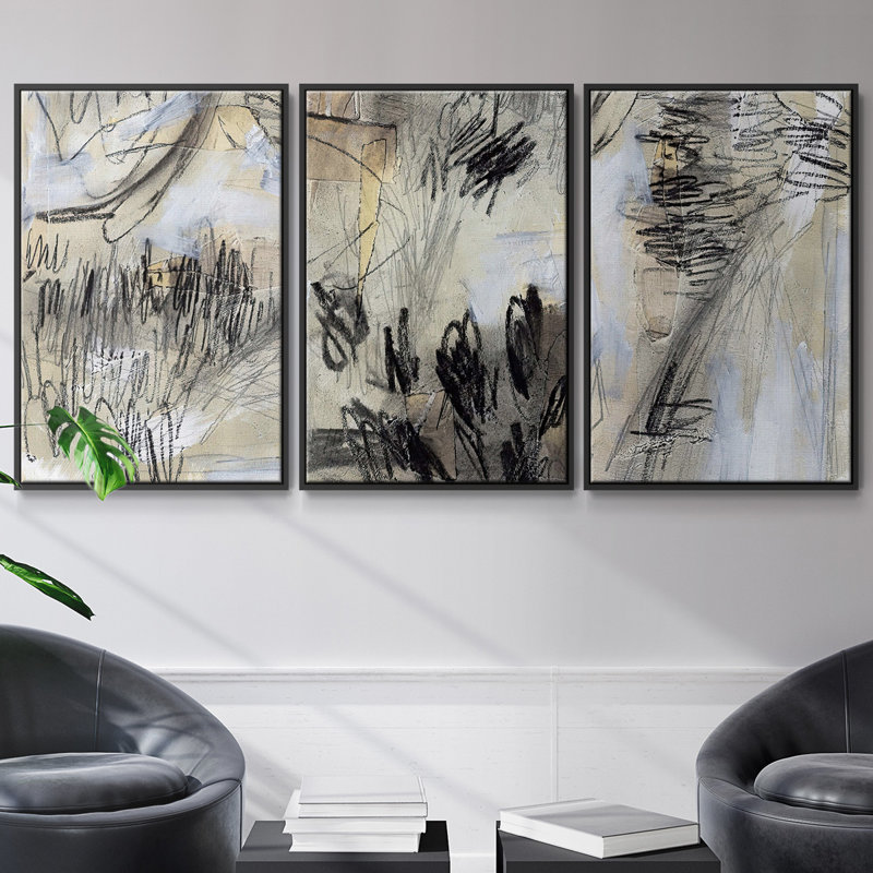 «Masked Notes III», ensemble de 3 pièces encadrées sur toile, Cadre noir, H 36 po x l 72 po x P 2 po