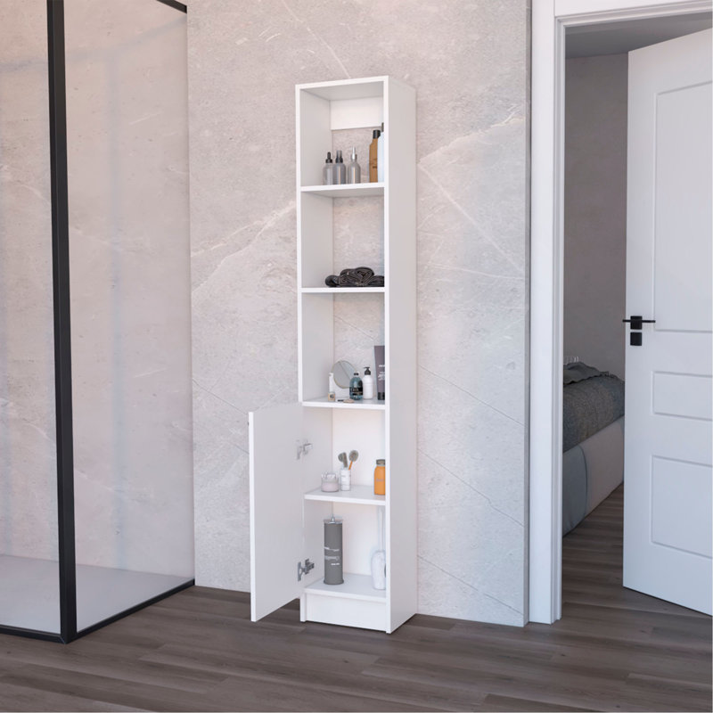 Brenda Linen Cabinet with 1 door, 3 open shelves, White