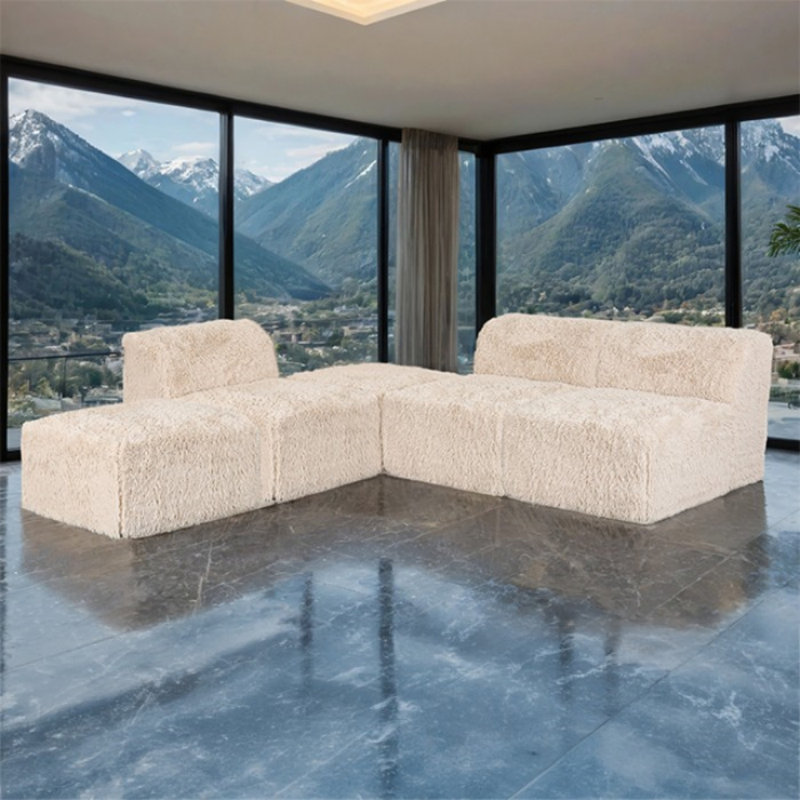 Canapé modulaire 5 pièces Colletti, Fausse fourrure sable