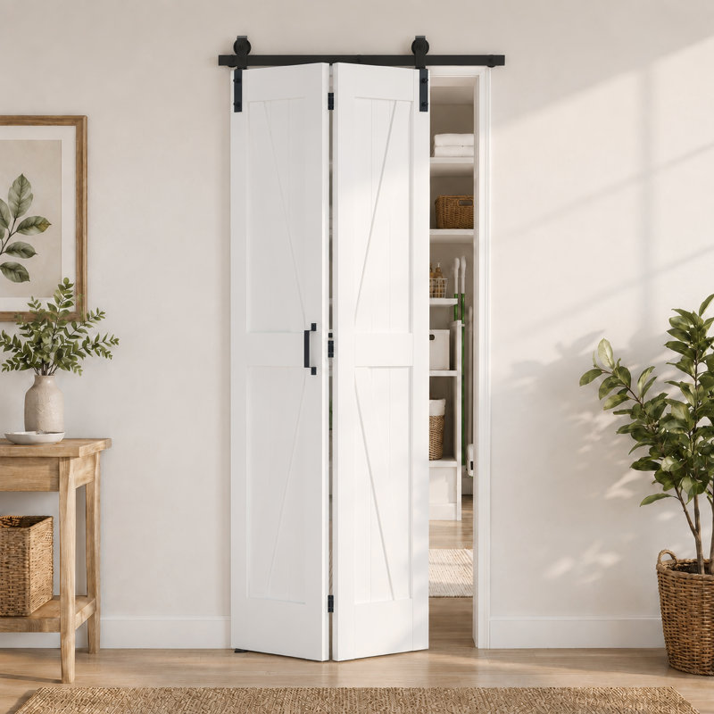 Portes de grange pliantes en bois manufacturé en forme de K 84 po avec quincaillerie d'installation, 36 po x 84 po