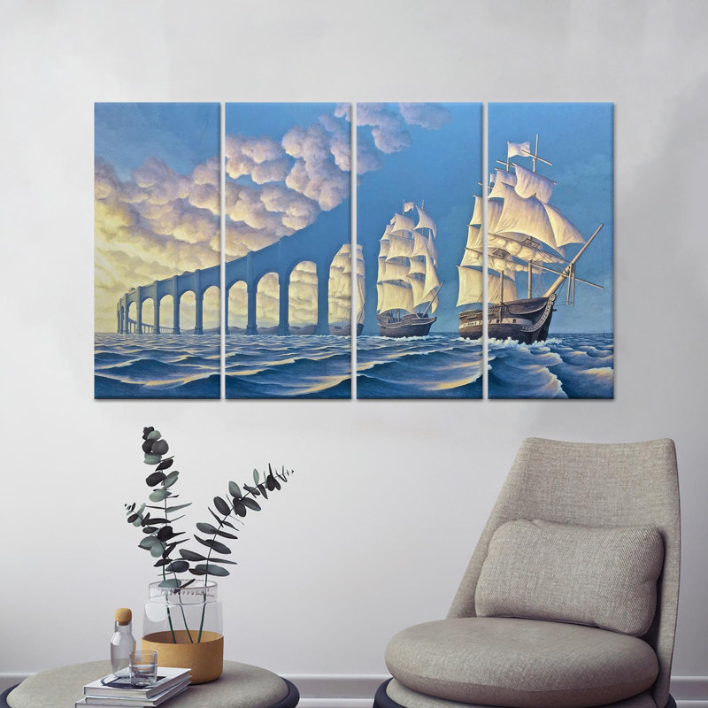 Reproduction d'art sur toile imprimée: voilier en verre Sky Bridge, toile tendue 4P, 43,3 po H x 63 po l