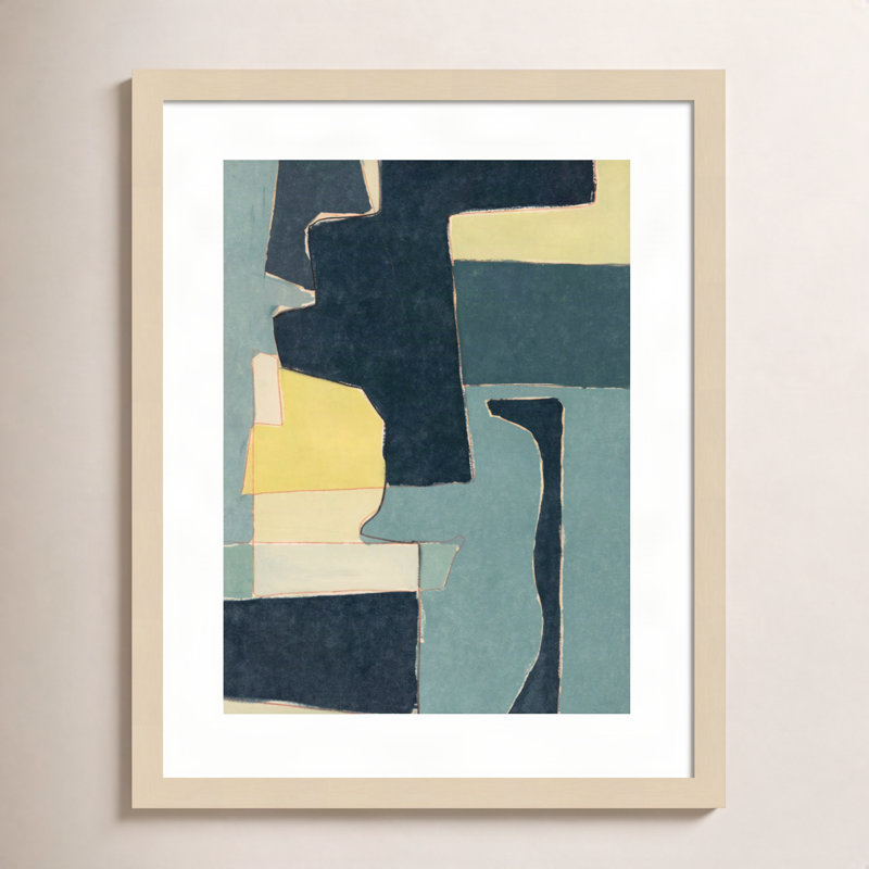 «Blue Note II» par Rob Delamater - peinture encadrée, H 21 po x l 17 po, Papier encadré naturel