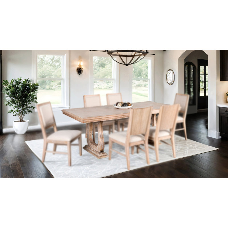 90" W Transitional Dining Table, Distressed Natural