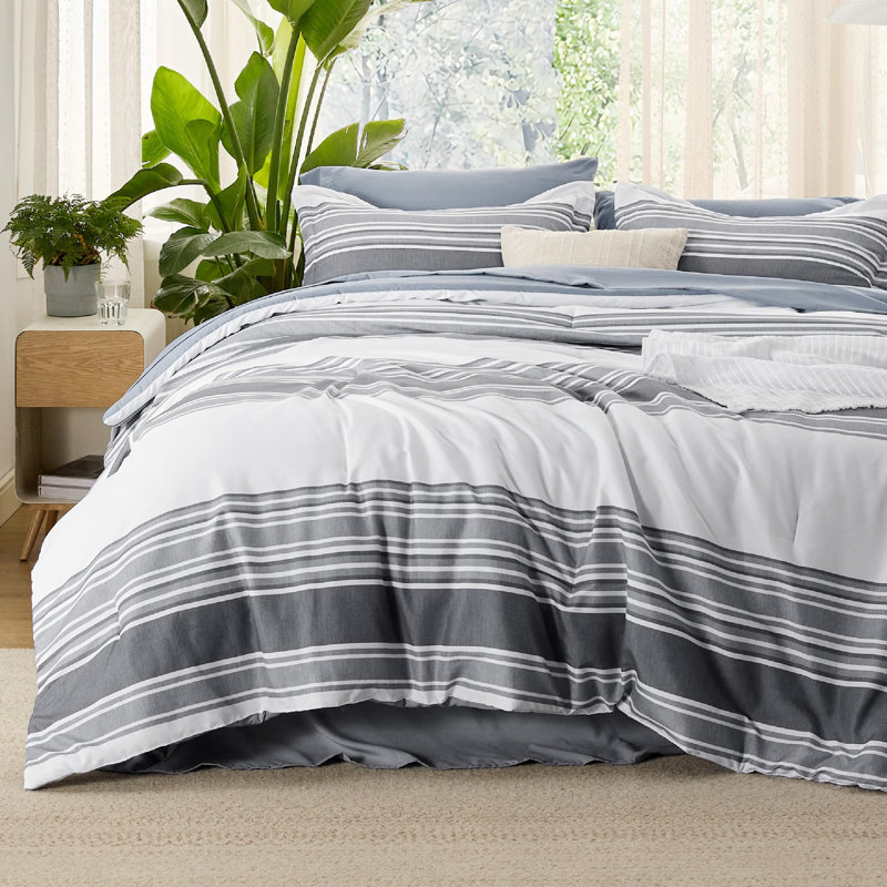 Bedsure Striped Bed In A Bag Comforter Set, Queen Comforter + 6 Additional Pieces