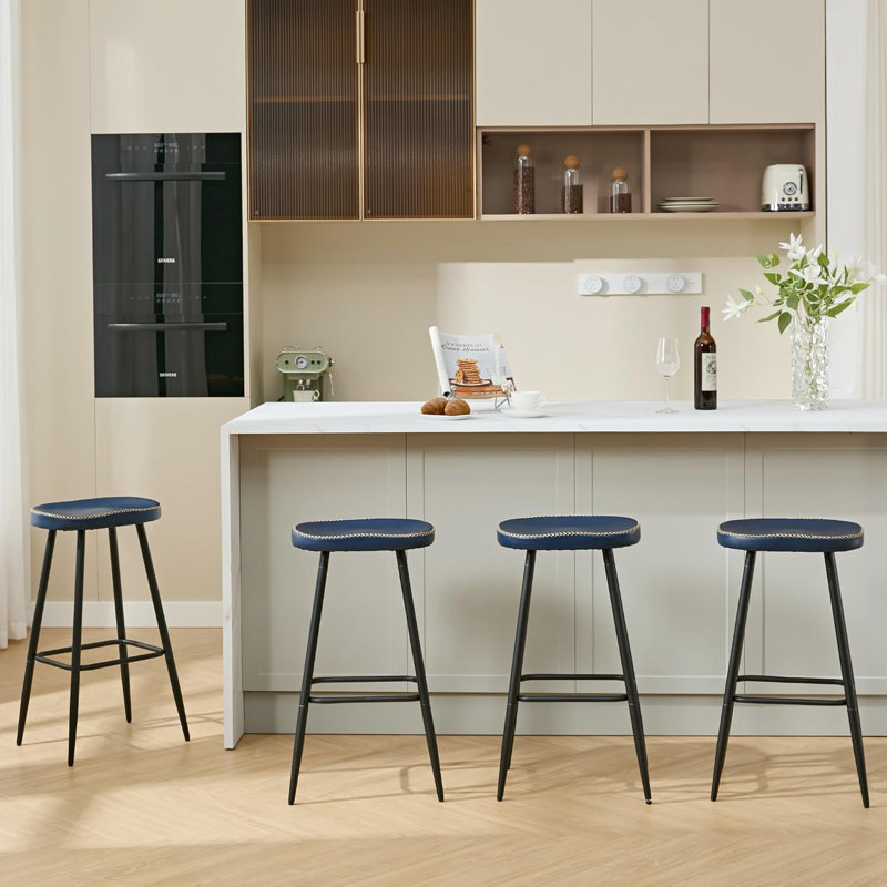 Tabourets de bar en simili cuir sans dossier pour îlot de cuisine (ensemble de 4), 4, Marine