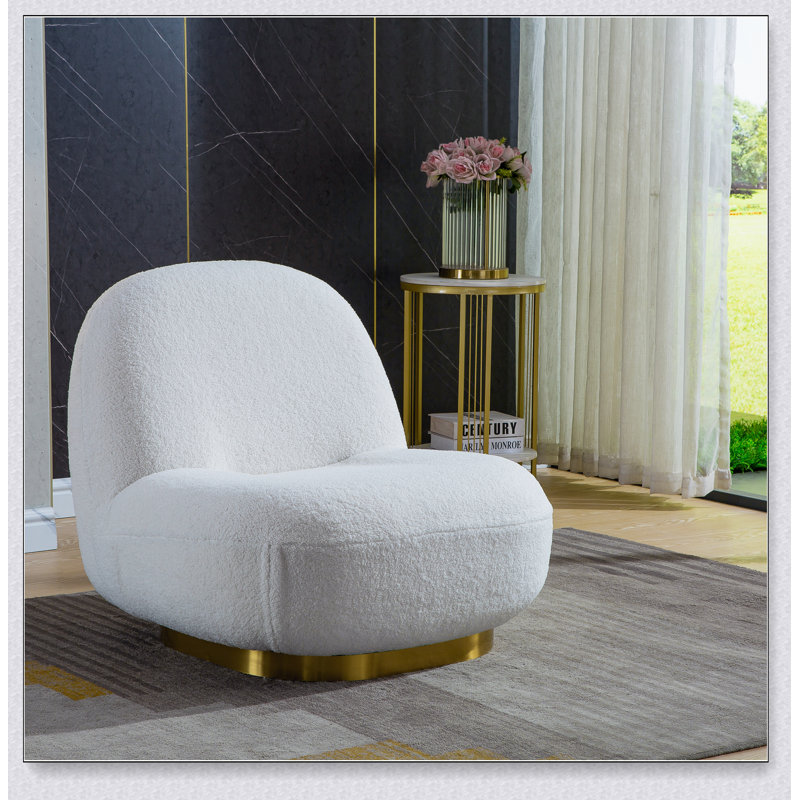 Fauteuil d'appoint pivotant en velours moderne avec base en acier inoxydable Modern, Velours blanc