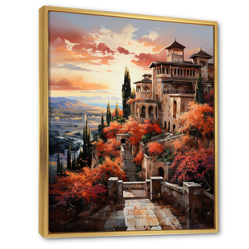 " Spain Alhambra Palace ", 32" H x 16" W x 1" D, Gold Floater Framed