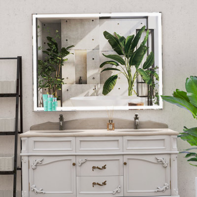 48X36 Inch LED Bathroom Vanity Mirror Wall Mounted Adjustable White/Warm/Natural Lights Anti-Fog Touch Switch With Memory Modern Smart Large Bathroom Mirrors
