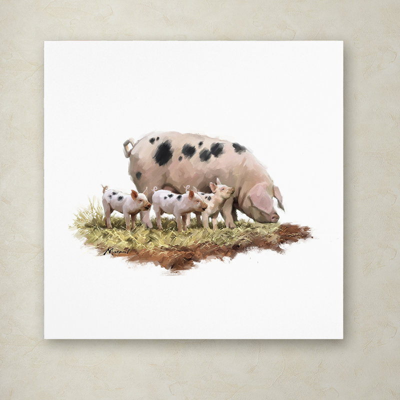 Armand 'Pig with Piglets' Print on Canvas, 24" H x 24" W x 2" D