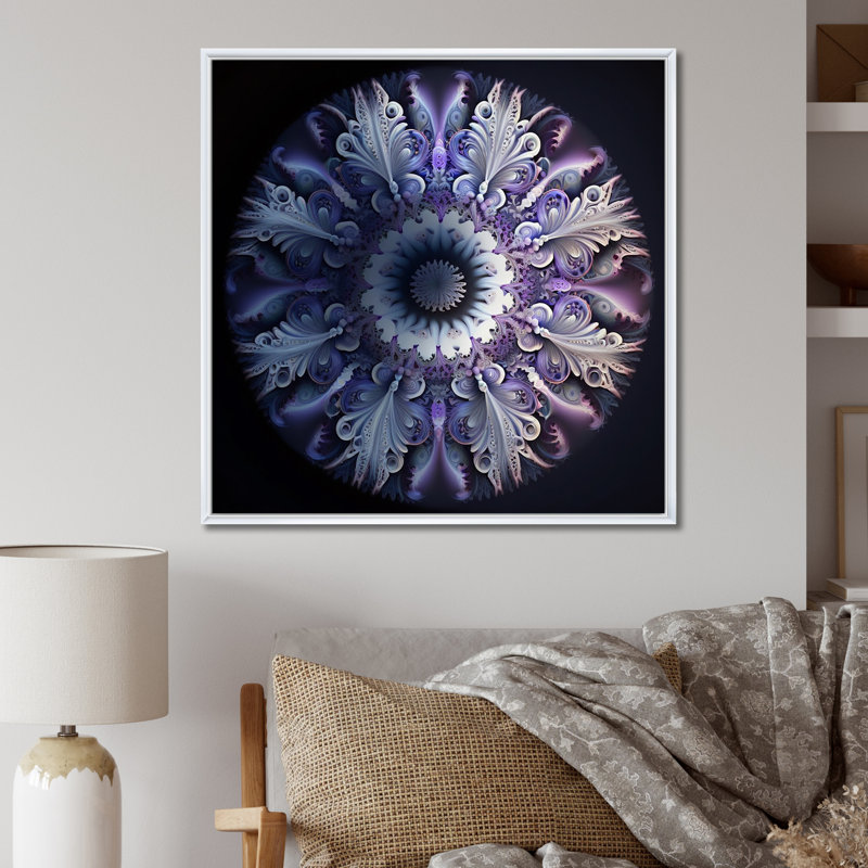 Mandala cosmique en mauve mystique sur toile, Cadre flottant blanc, H 30 po x l 30 po