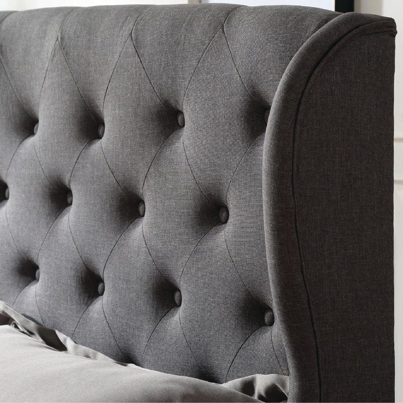 Coyte Upholstered Metal Wingback Bed, Gray, Queen