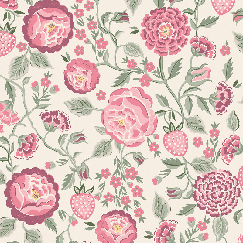 Cath Kidston Strawberry Garden Floral Wallpaper, Green