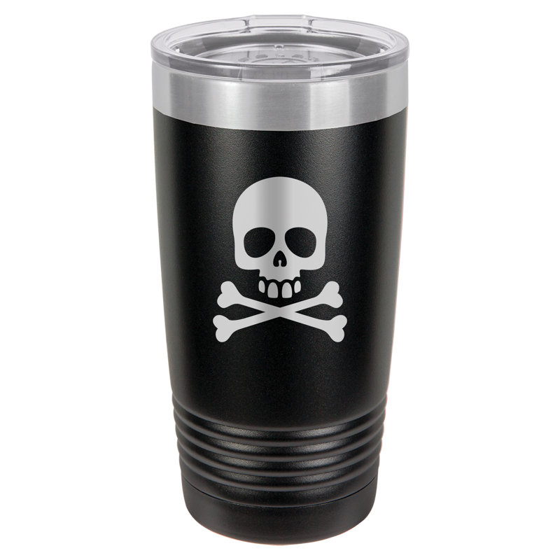 Verre et couvercle isolant noir Skull & Crossbones