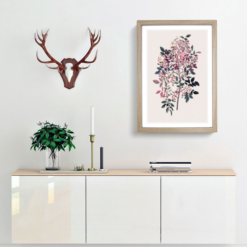 Redleaf Rose Flowers Illustration - Picture Frame Painting Print, 48cm H x 36cm W x 2cm D, Oak Framed