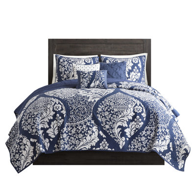 6 Piece King/ King Quilt , Cotton, Indigo With Pillows Cotton Decorative Pillows, Indigo,