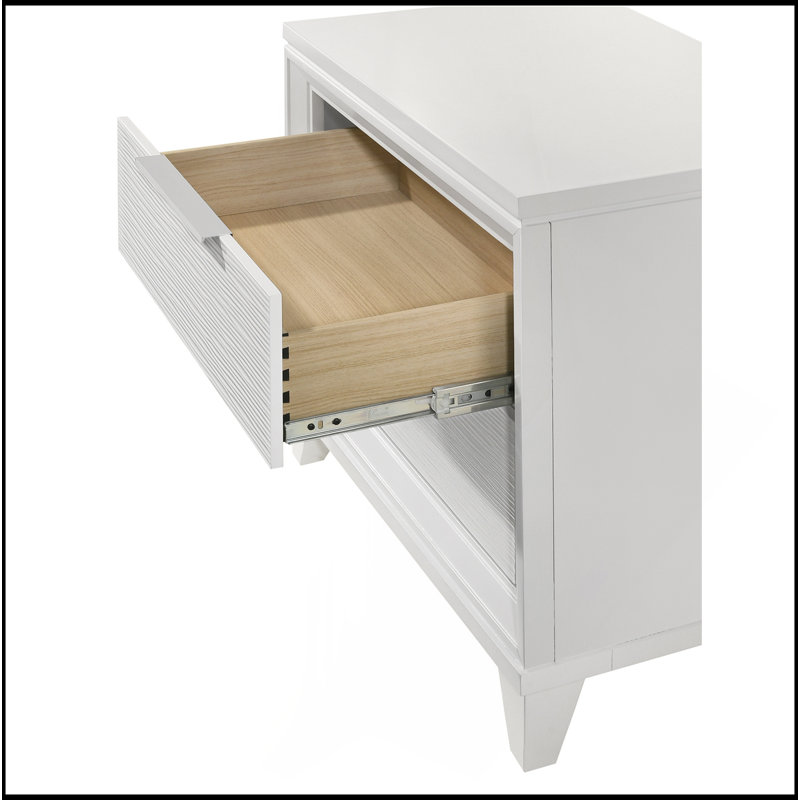 Table de chevet contemporaine à 2 tiroirs avec rangement à finition texturée blanche