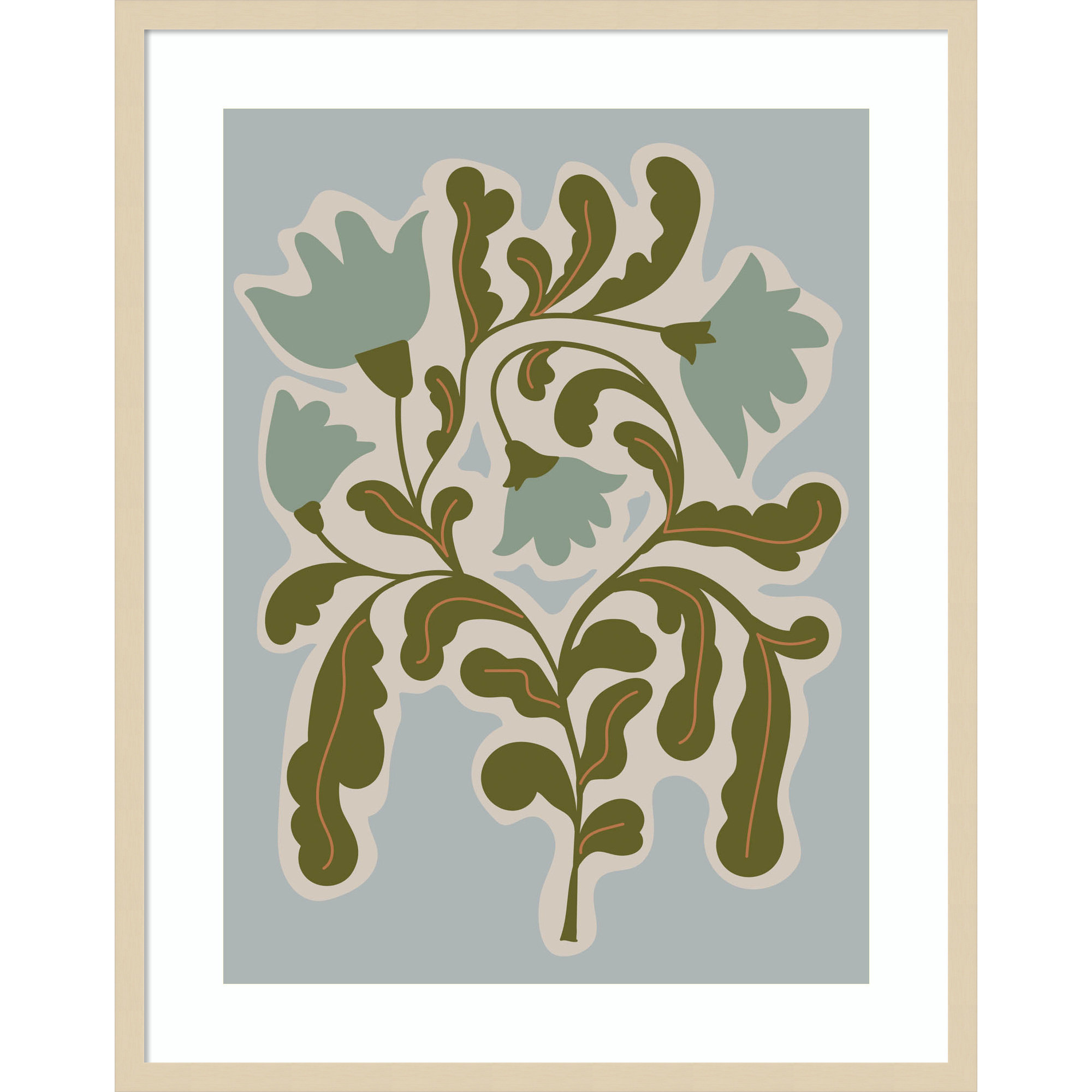 Expressive Abstract House Plant Playful Blue Framed On Paper by The Creative Bunch Studio Print, 33" H x 26" W x 1" D, Brown