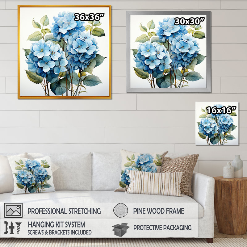 Hortensia bleue fleur élégante II - hydrangées, art mural, Cadre flottant noir, H 30 po x l 30 po x P 1,5 po