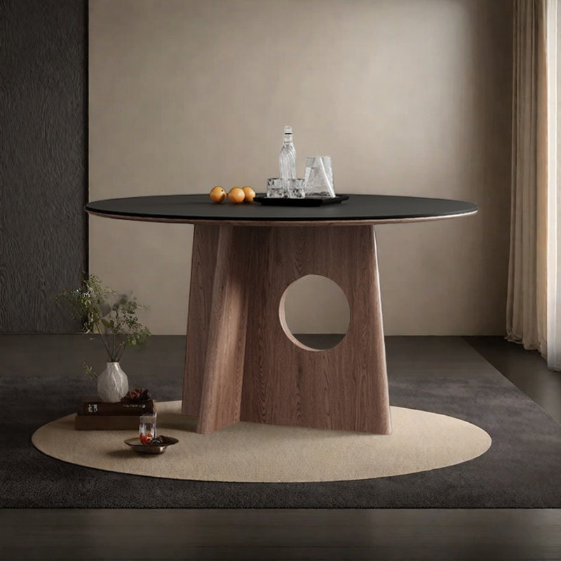Table de salle à manger à pieds creux en bois massif, Noir / brun, H 29,5 po x L 55,1 po x l 55,1 po