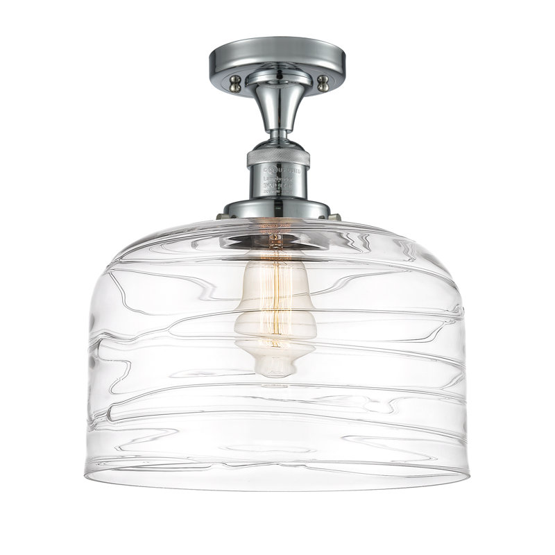 Plafonnier semi-encastré 1 lumière Bell, Ampoule DEL 6 watts rétro, Chrome poli, Tourbillon déco transparent