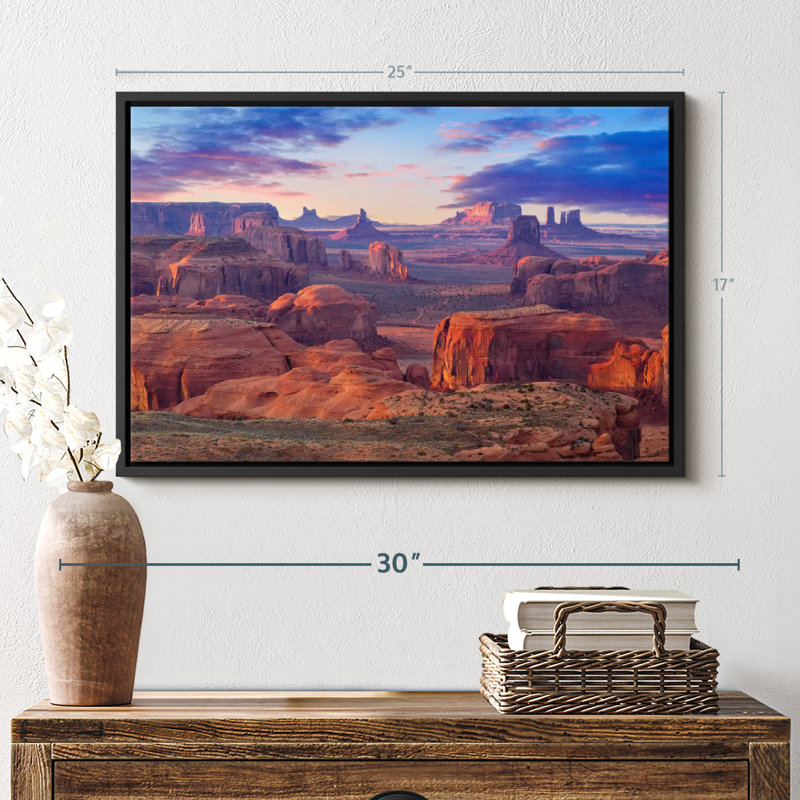«Hunts Mesa Monument Valley Sunset Art mural», H 17 po x l 25 po