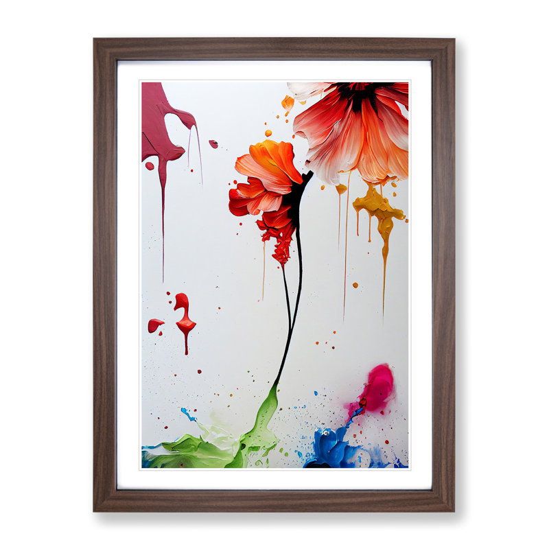 Flowers Dripping Paint No.2 Abstract - Single Picture Frame Print, Walnut, 64cm H x 46cm W