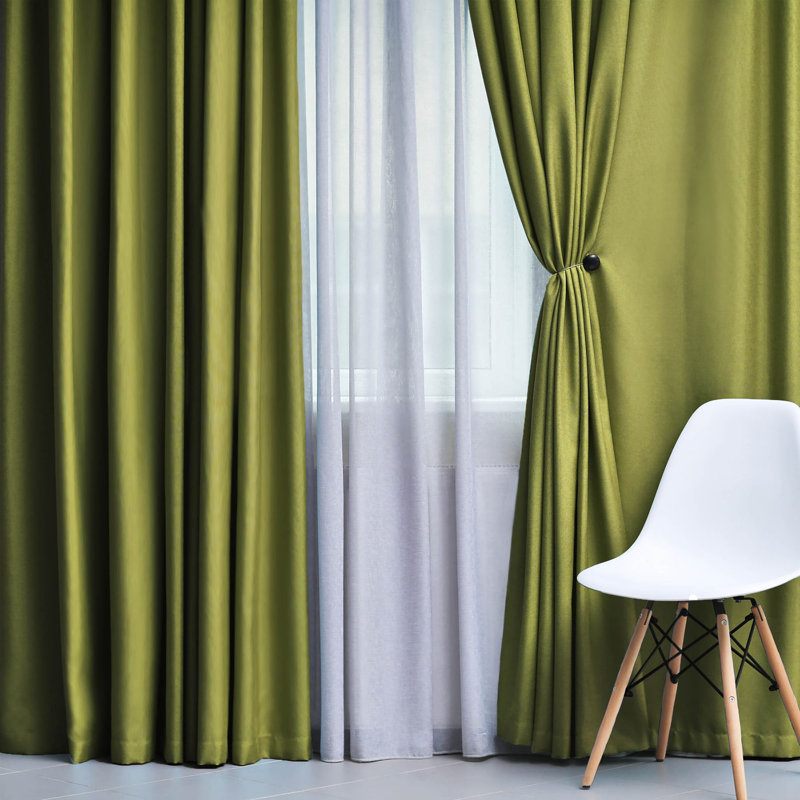Bertrand Solid Modern Room Darkening Curtain Panel, Sage, Grommet 52" W x 84" L