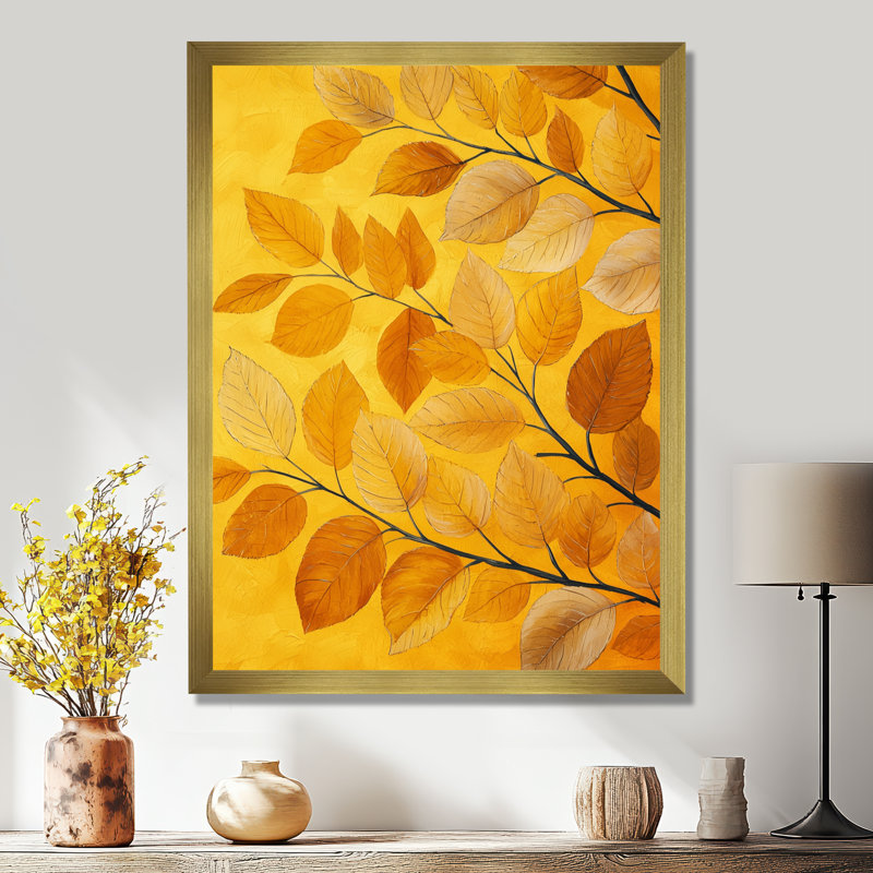 Jesse - Floral Canvas Wall Art, H 32 po x l 16 po, Reproduction encadrée d'une seule photo, Doré