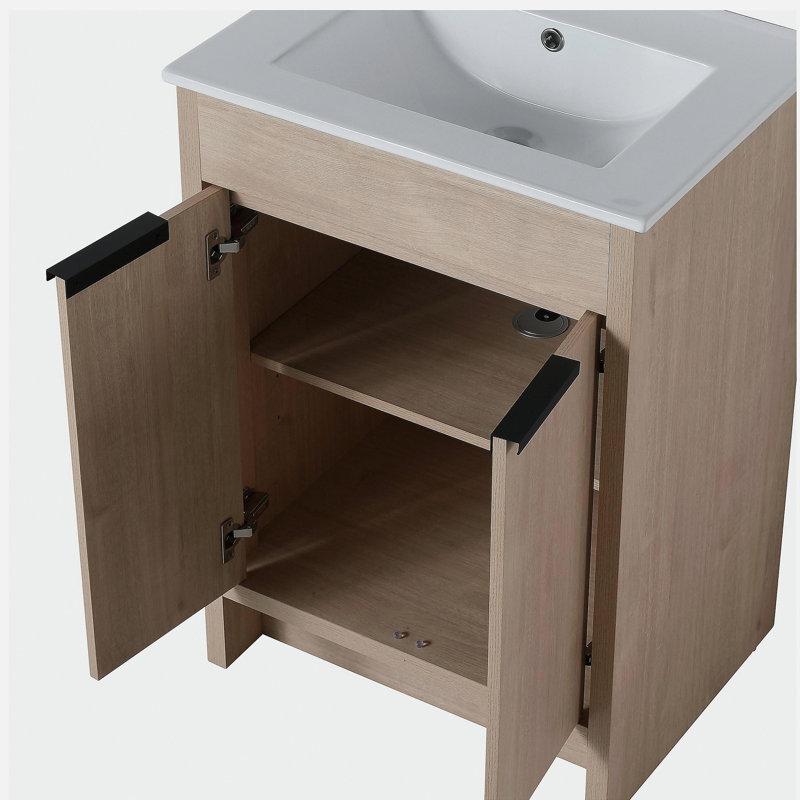 Meuble-lavabo indépendant de 24 po avec 2 portes d'armoire à fermeture en douceur, meuble-lavabo seulement sans comptoir