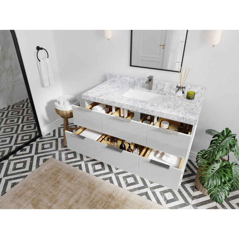 Ensemble de meuble-lavabo simple 48 po avec plateau Catalina, Quartz de Carrare