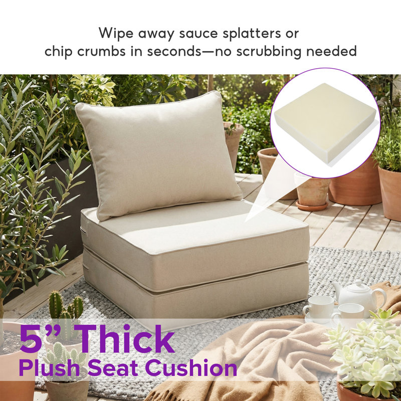 5" Thick Outdoor Cushion Set Of 2, Deep Seat Patio Furniture Cushions With Olefin Removable Cover, Beige