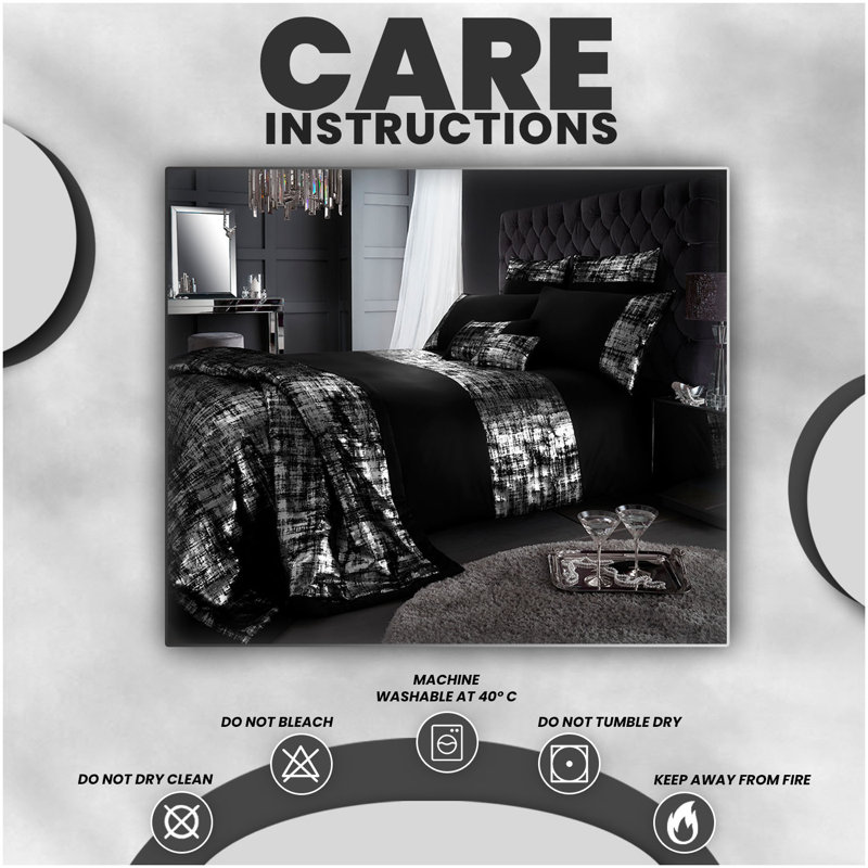 Polyester Solid Colour Duvet Cover with Pillowcases, Black, Kingsize Duvet Cover + 2 Standard Pillowcase