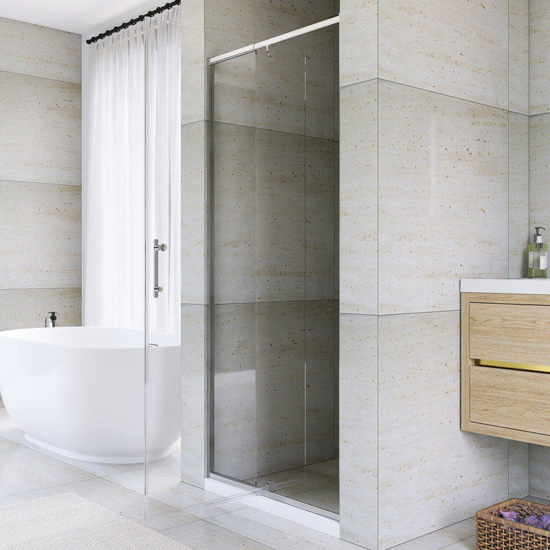 Porte de douche à cadre pivotant en aluminium avec système de fermeture magnétique 28-32 "x H 72" au fini chromé