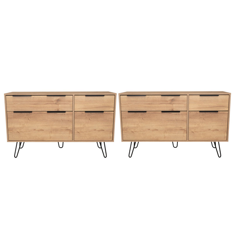 Ensemble de 2 commodes modernes à 4 tiroirs avec pieds en métal Taylors pour le rangement dans la chambre à coucher