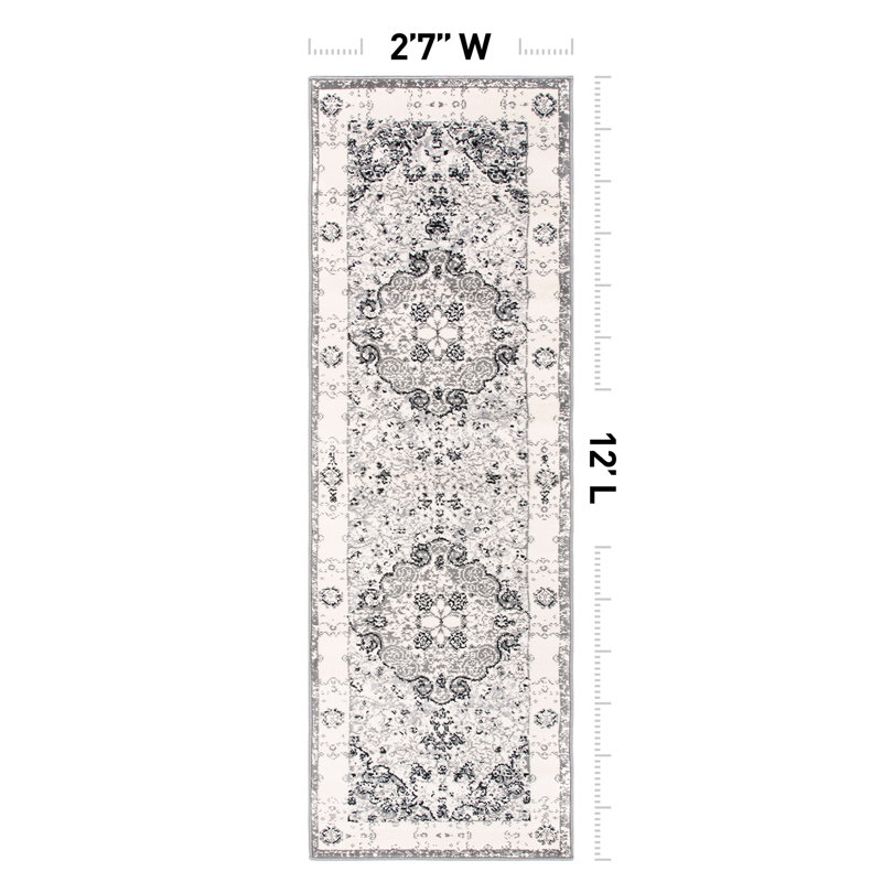 Tapis d'intérieur gris / ivoire / noir Barlow Performance, Tapis de couloir 2 pi 7 po x 12 pi