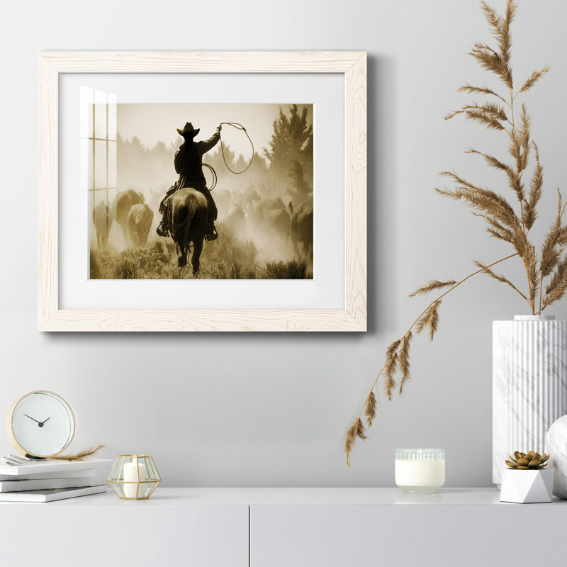" Rope And Ride ", 24" H x 18" W x 1.5" D, White Framed Paper