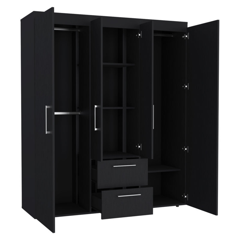 70" Black Wood Two Drawer Combo Dresser