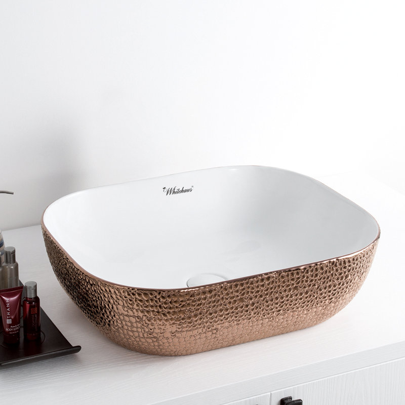 Lavabo rectangulaire suspendu au-dessus de 20 po Whitehaus, Blanc/Or rose