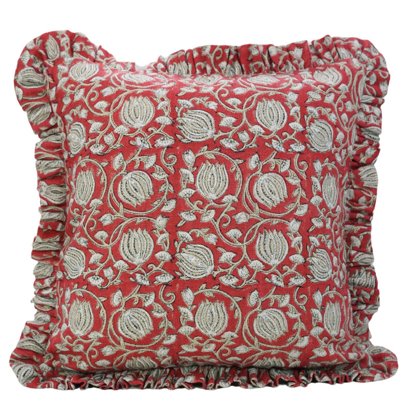 Housse de coussin à motif de blocs de décoration rouge Fab Fabine pour canapé et canapé, lin, 6 pièces, Carrée