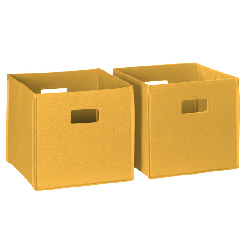 RiverRidge Kids 2pc Fabric Collapsible Storage Cube Organizers with Handles for Playroom Organization, Golden Yellow