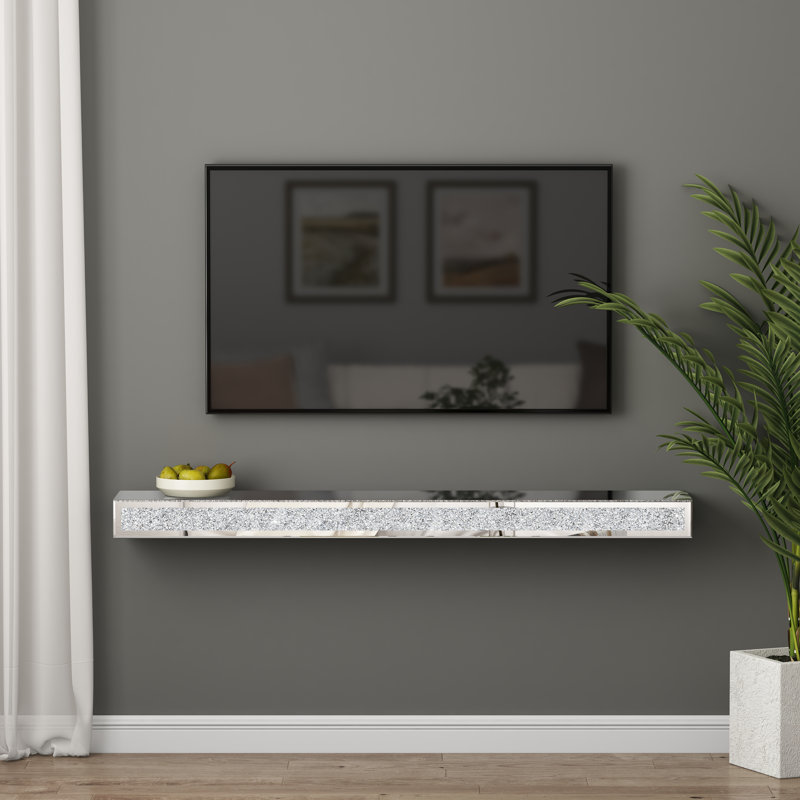 Mirrored Floating Shelf with Crushed Diamond fireplace shelf, 8cm H x 120cm W x 20cm D