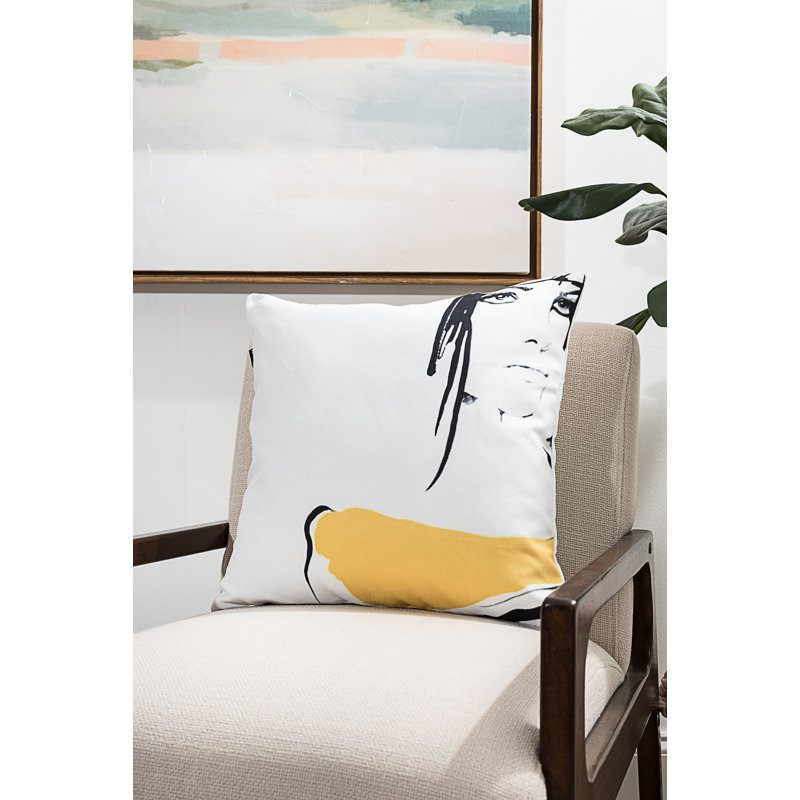 Abstract Woman Black and Yellow Polyester Throw Pillow