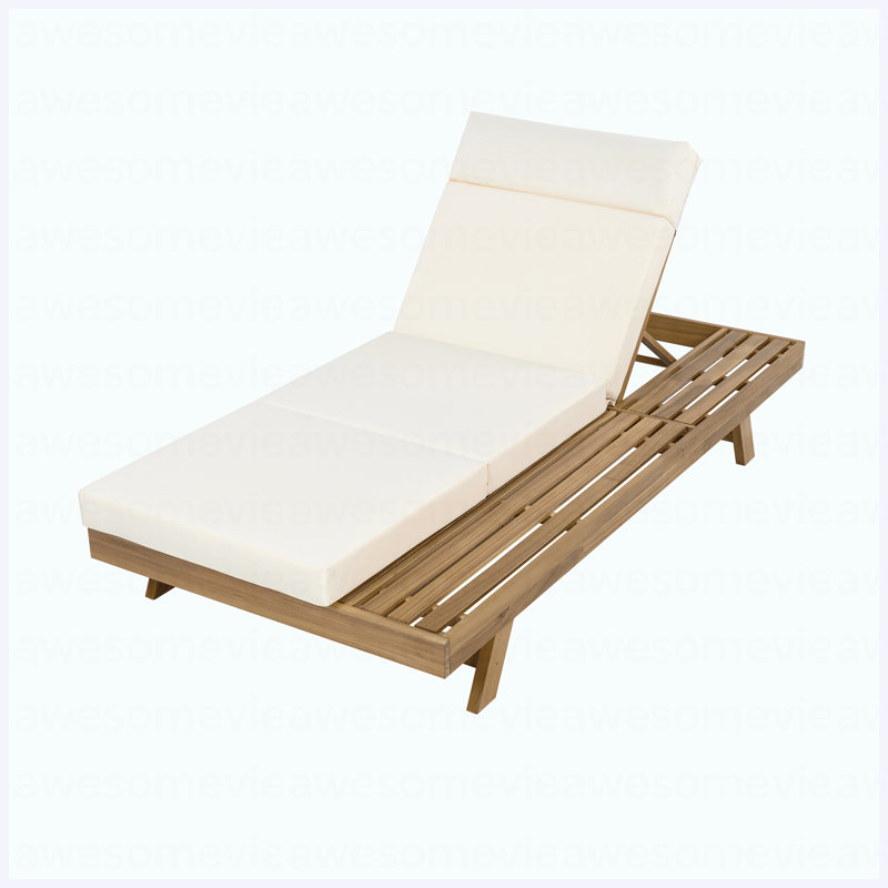 Lounge Chaise Set With Headrest, Space Available On One Side, Acacia Wood In Light Brown With Water-Resistant Lounge Cushions (Beige & 3-Fold & 4 Inch) – Matching Dark Grey/Cream Version Available