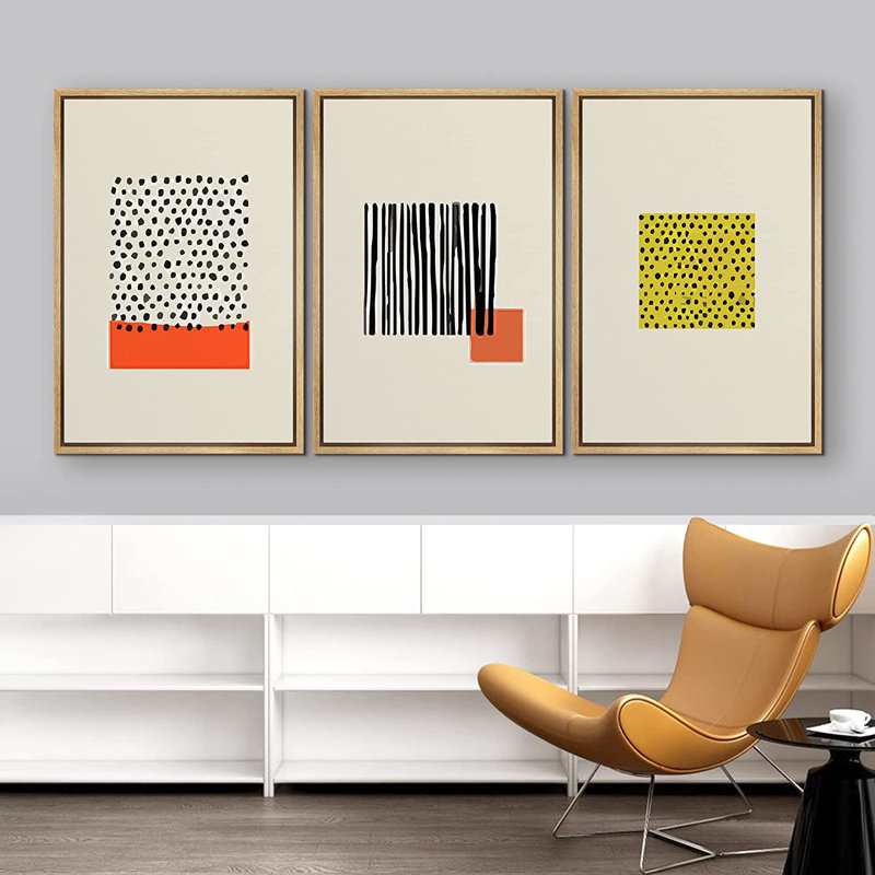 Modern Geometric Abstract Framed Canvas Wall Art Set